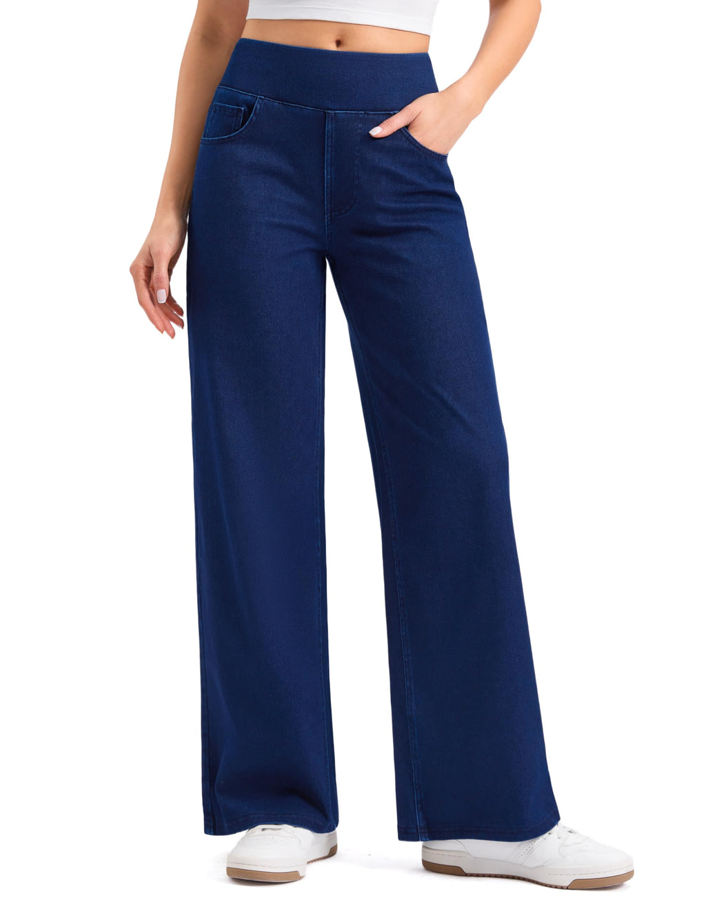 Rammus Wide Leg Jeans Woman High Waisted Pull On Stretchy Denim Pants