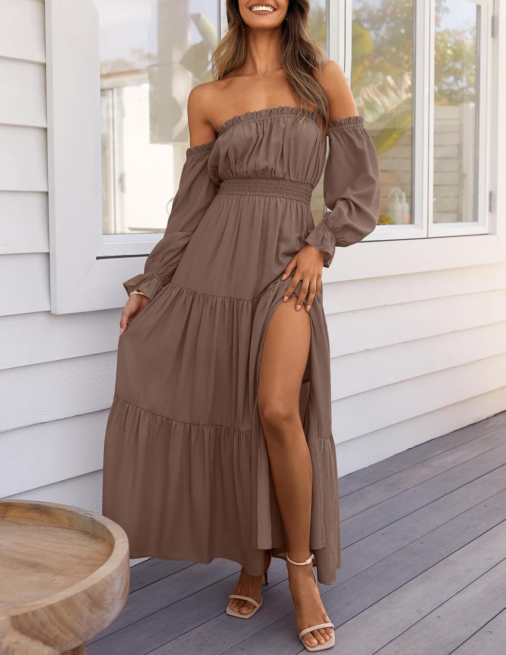 ZESICA Womens Fall Long Sleeve Boho Off Shoulder Maxi Dresses