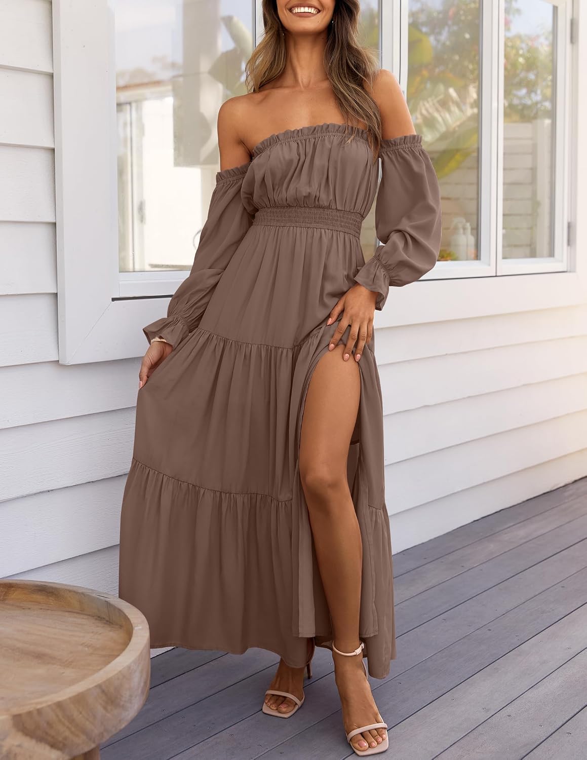 ZESICA Womens Fall Long Sleeve Boho Off Shoulder Maxi Dresses