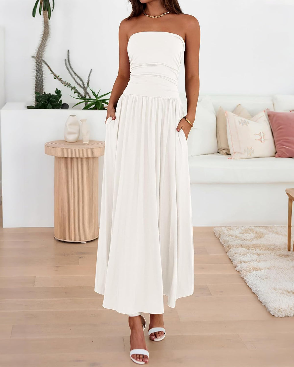 BTFBM Summer Maxi Dresses for Women Strapless Tube Top Dress
