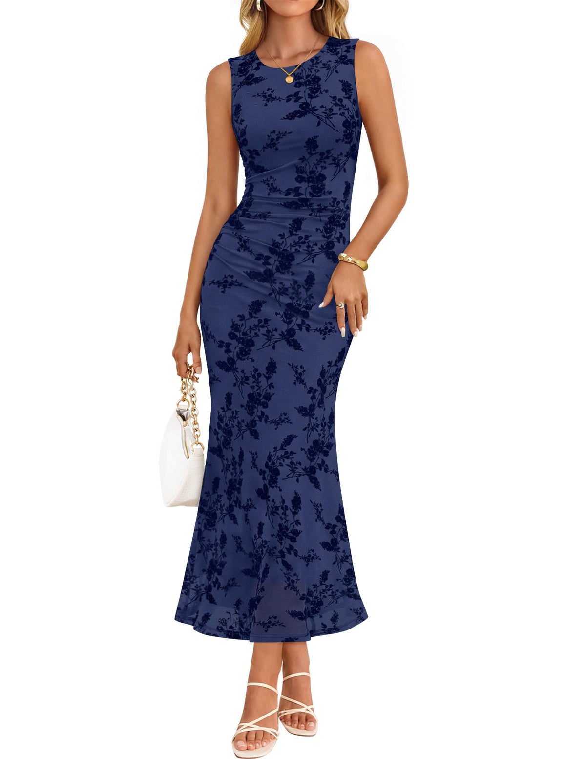 ZESICA Women's Summer Sleeveless Floral Bodycon Wedding Guest Dresses