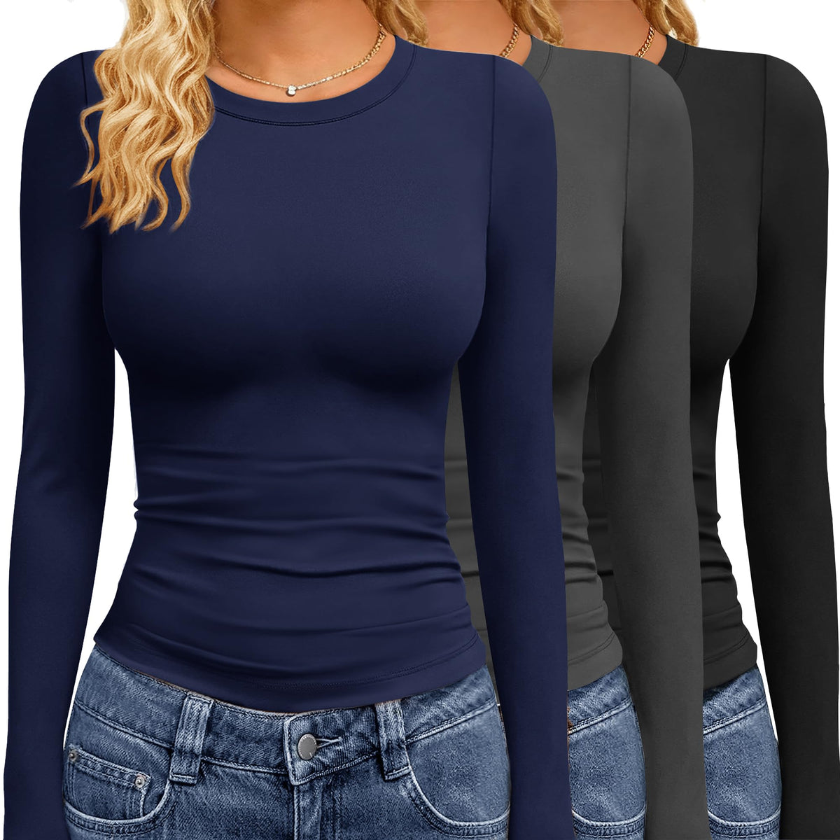 GAYHAY 3 Pack Womens Long Sleeve T Shirts Crew Neck Fall Winter Top 2026