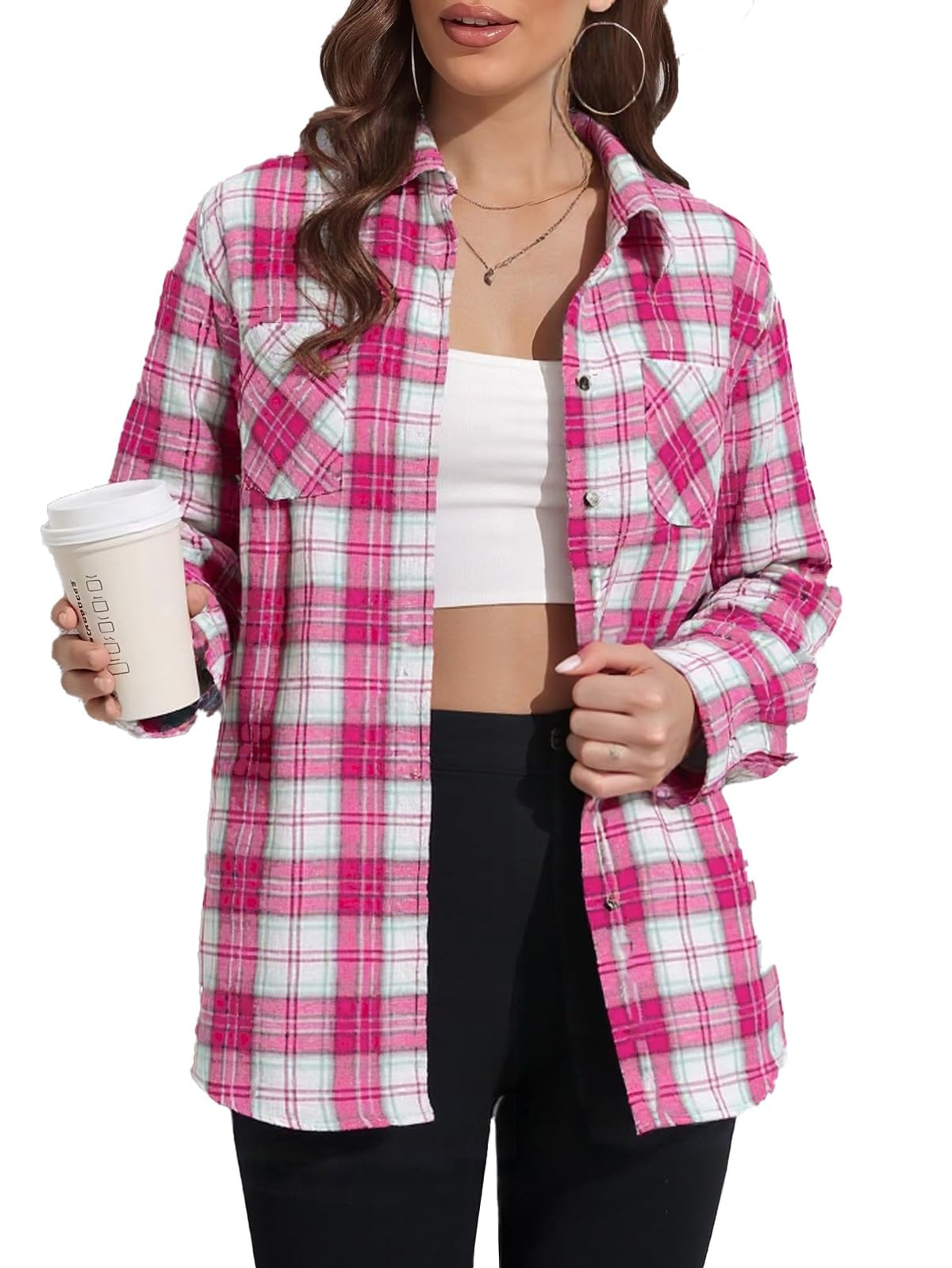 KevaMolly Plaid Flannel Shirts for Women Long Sleeve