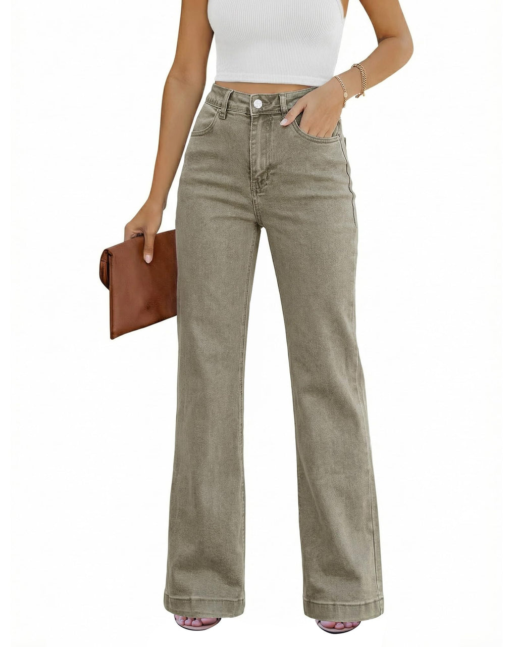 GRAPENT Flare Jeans for Women High Rise Wide Leg Baggy Stretchy Denim Pants
