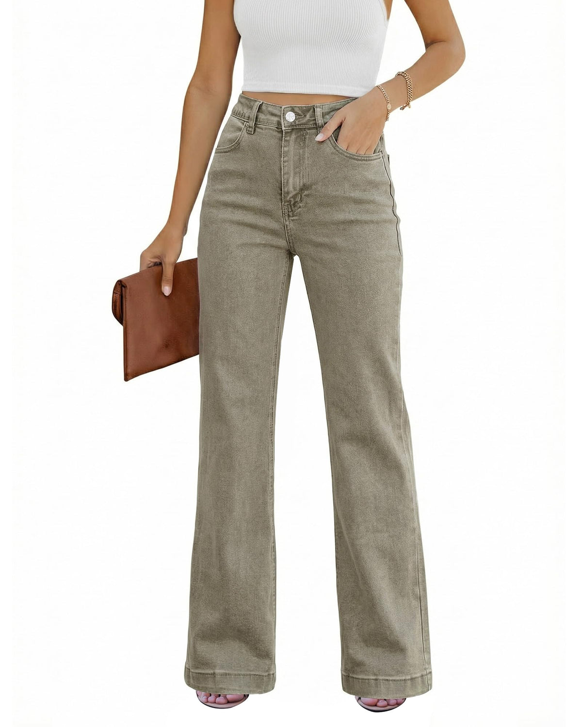 GRAPENT Flare Jeans for Women High Rise Wide Leg Baggy Stretchy Denim Pants