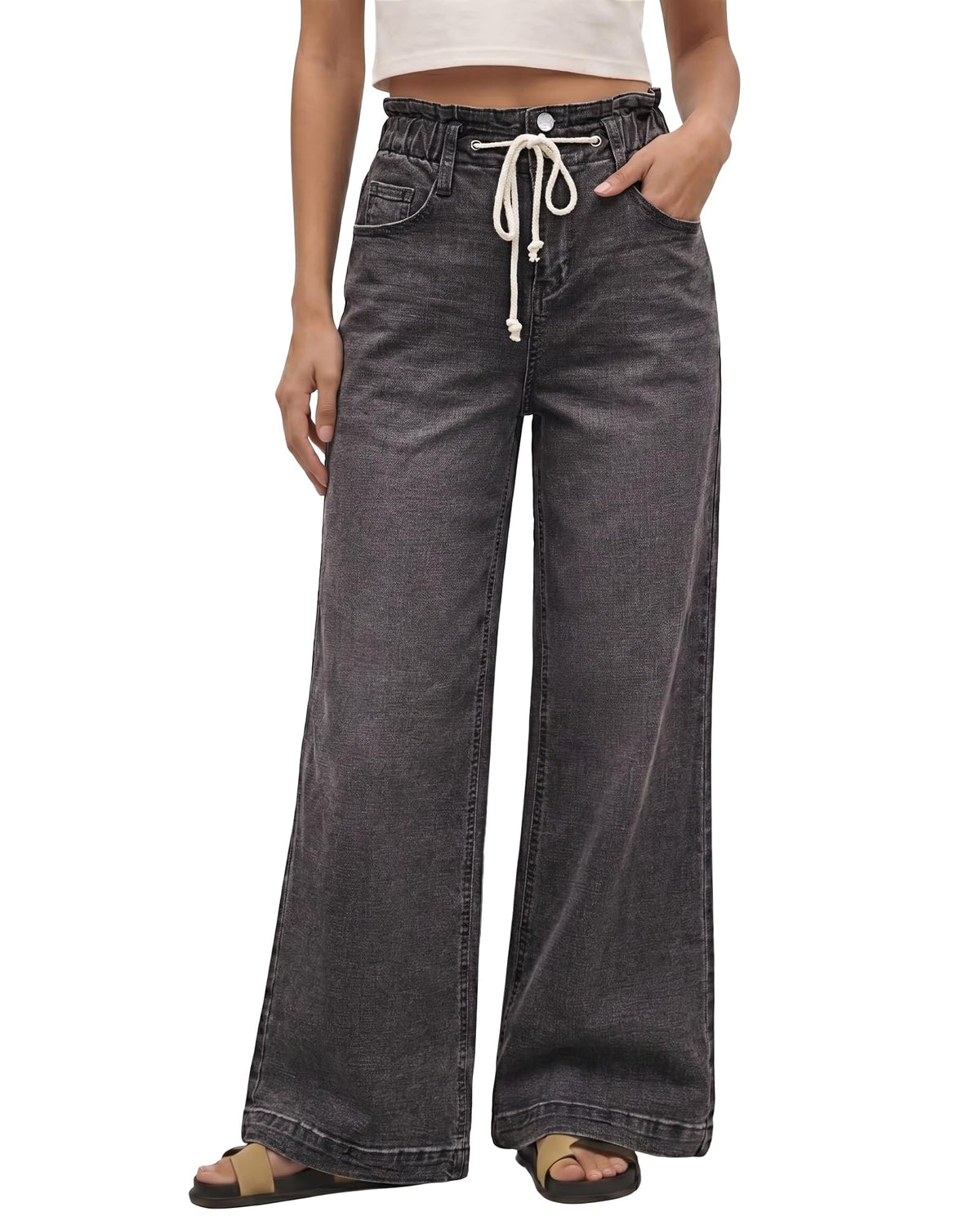 GRAPENT Wide Leg Jeans for Women Stretch High Wasited Elastic Waist Bell Bottom Baggy Y2K Pants