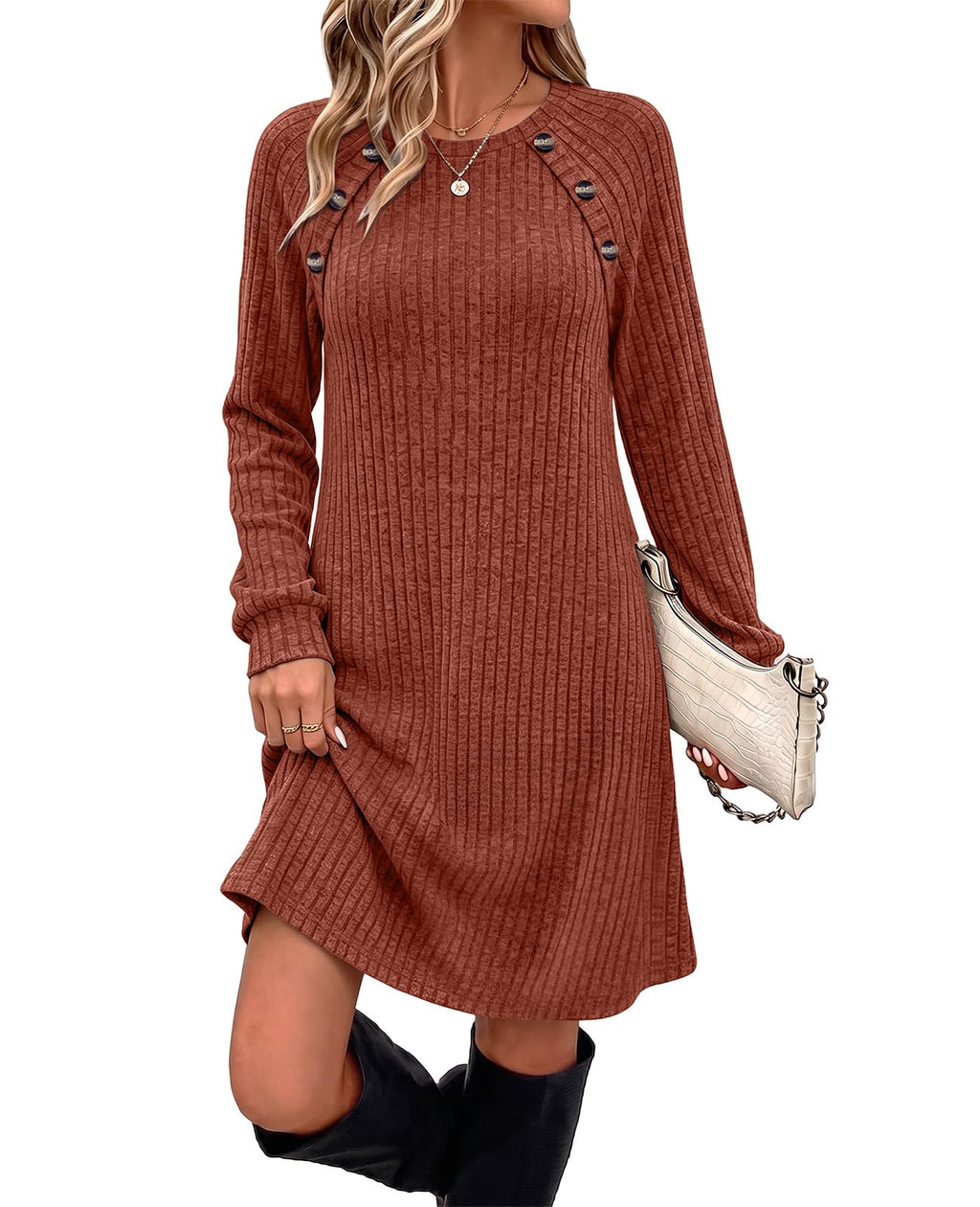 OFEEFAN Fall Dresses for Women 2026 Long Sleeve Dress with Pockets