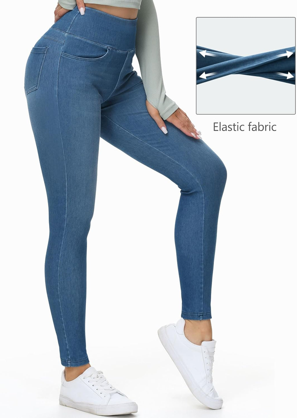 THE GYM PEOPLE Women's High Waisted Jeggings Pants Stretchy Jean Leggings