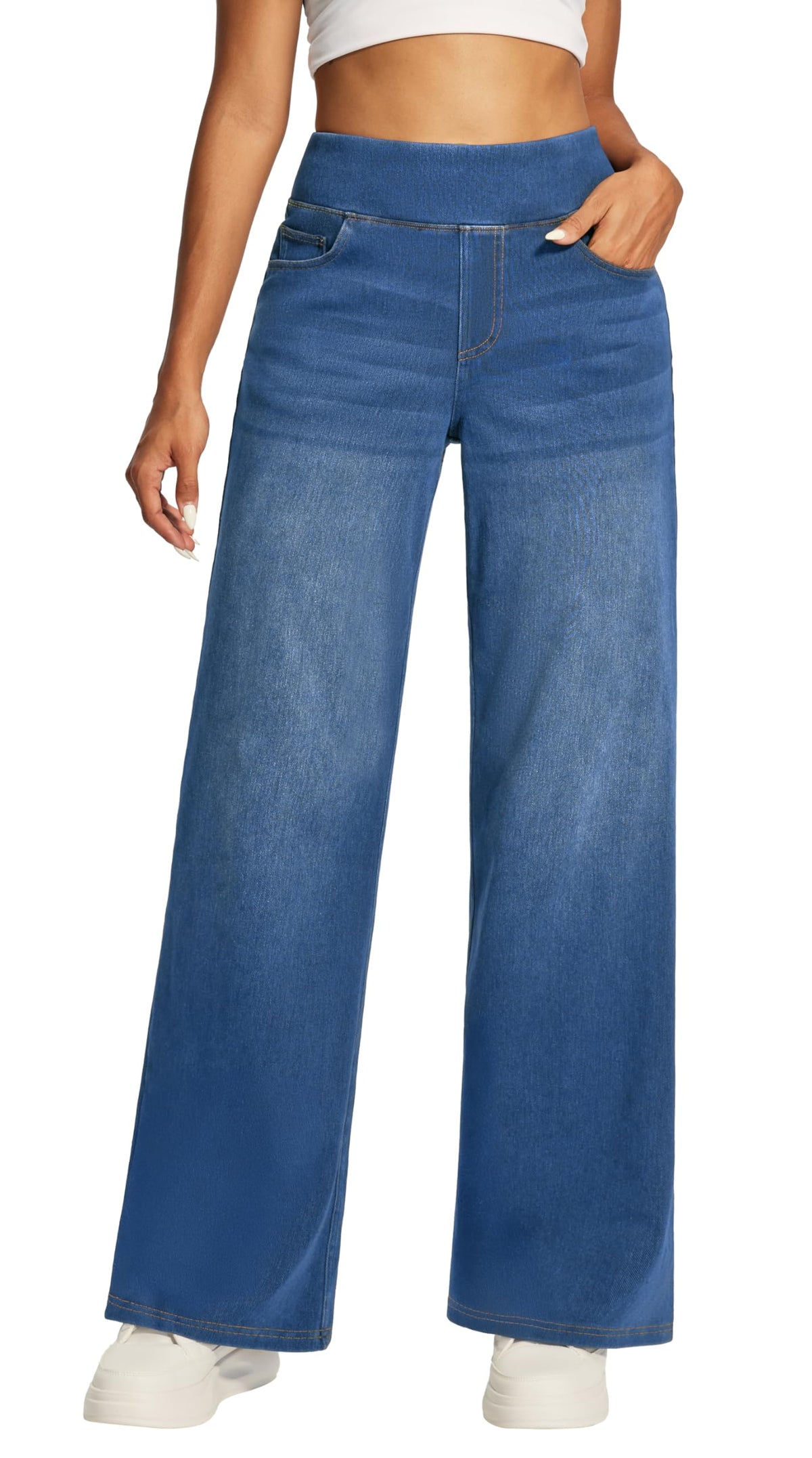 Wide Leg Jeans for Women Trendy Stretchy Pull On Baggy Sweatpant Jeans