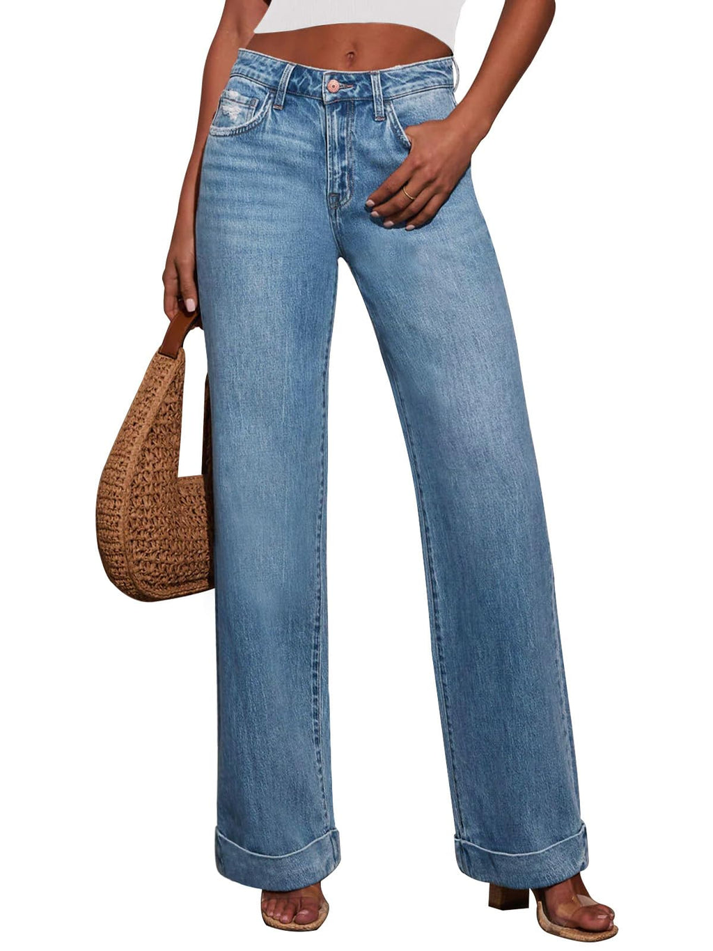 KUNMI Jeans for Women Wide Leg Baggy High Waist Boyfriends Straight Leg Stretchy Denim Pants Trendy Fall 2026