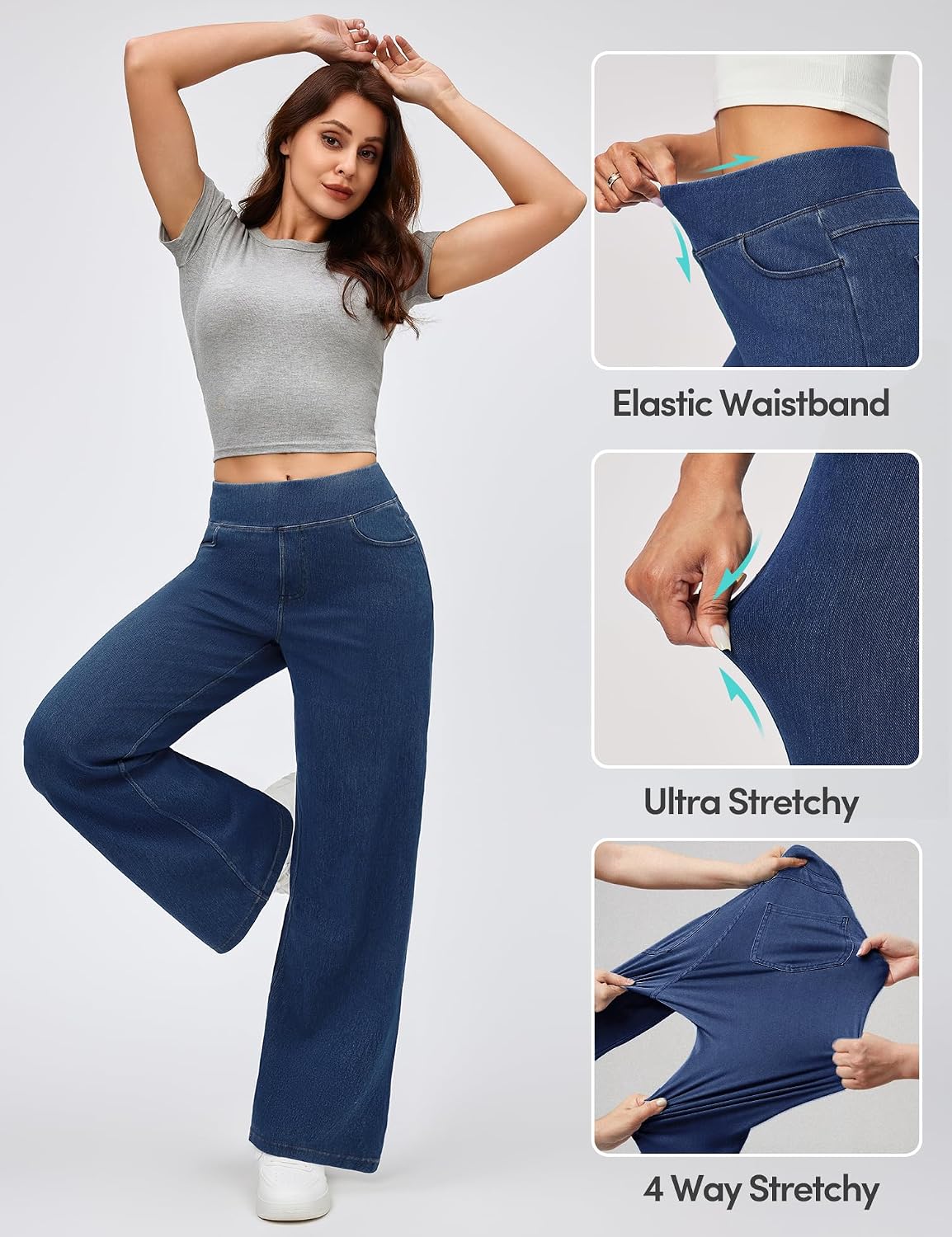 Wide Leg Jeans for Women High Waisted Pull On Sweatpant Jean Denim Pants