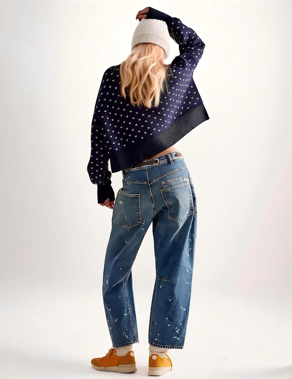 Mewunan Womens Pull-On Barrel Jeans Mid-Low Rise Boyfriend Drawstring Ankle Baggy Elastic Waist Stretchy Boho Denim Pants