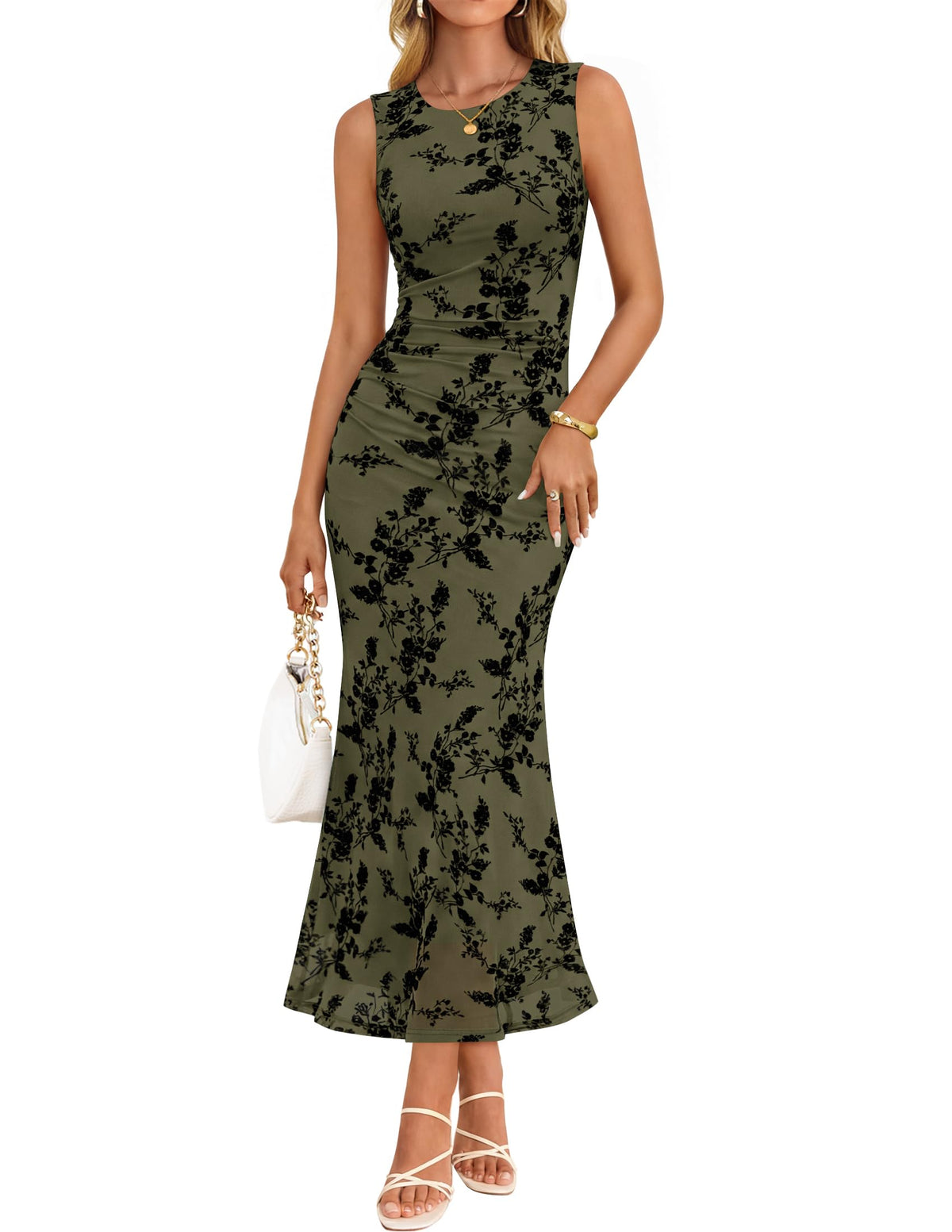 ZESICA Women's Summer Sleeveless Floral Bodycon Wedding Guest Dresses