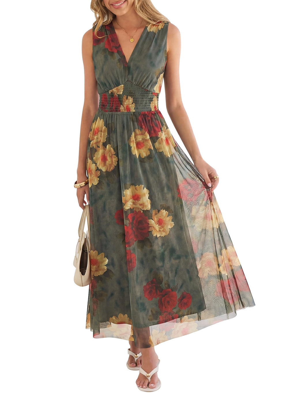 ANRABESS Women's Floral Tulle Wedding Guest Maxi Dress