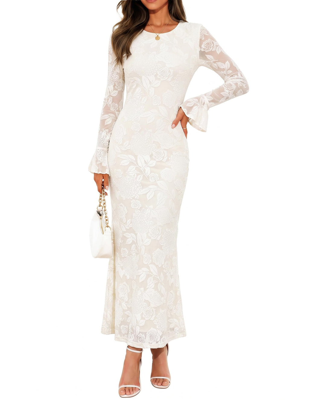 ZESICA Women's Fall Bell Long Sleeve Wedding Guest Dresses