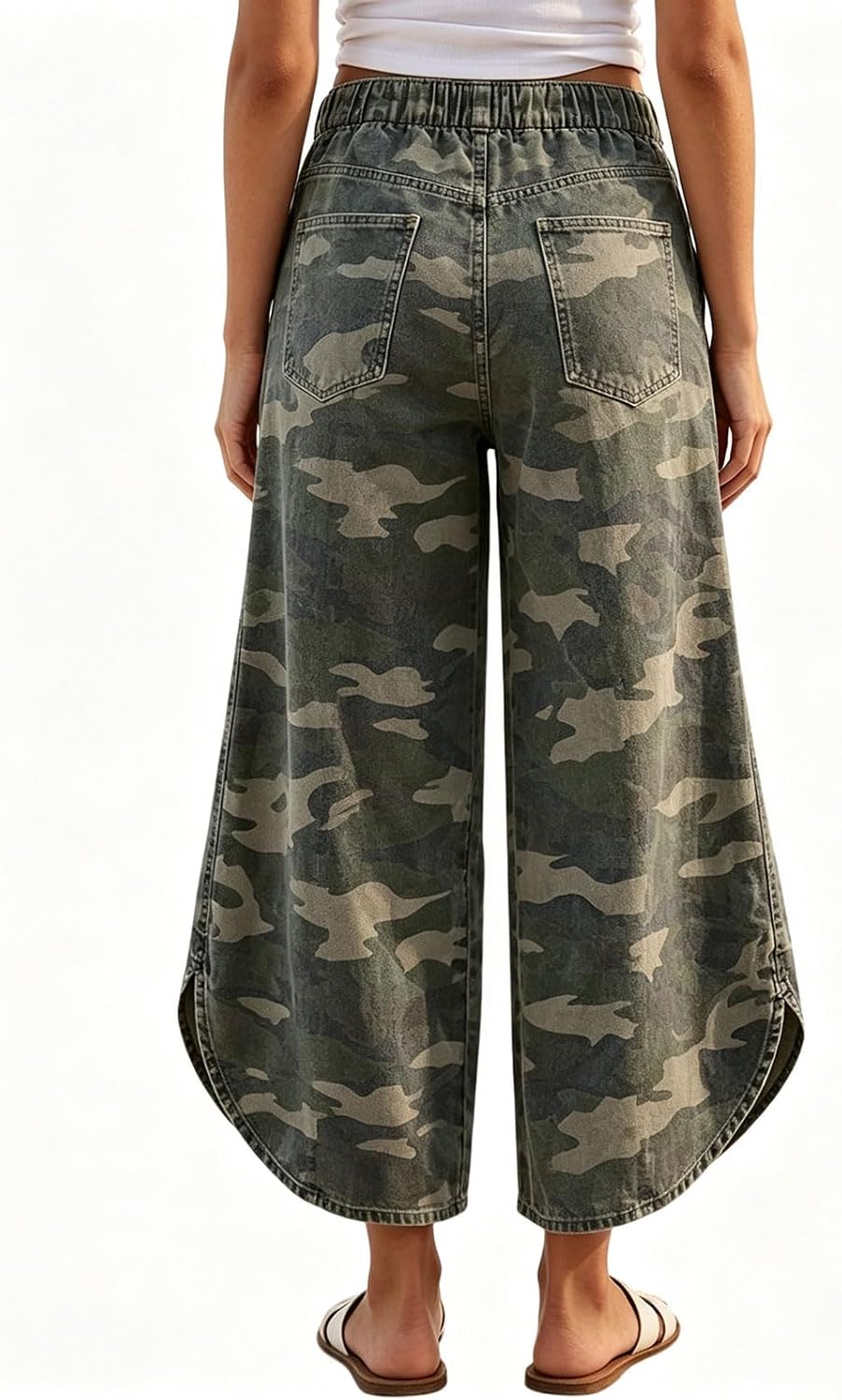 CHARTOU Women Y2k Wide Leg Jeans Elastic Waist Tulip Hem Casual Cropped Ankle Lenght Denim Pants