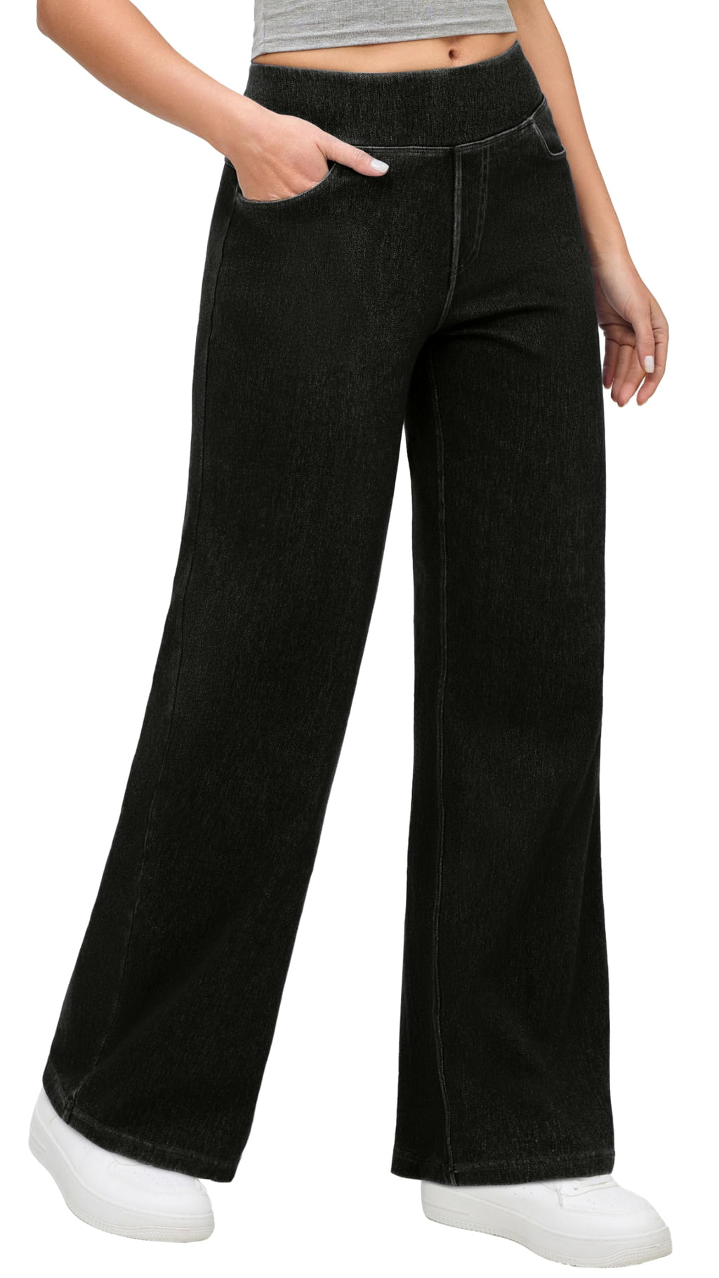 Wide Leg Jeans for Women High Waisted Pull On Sweatpant Jean Denim Pants