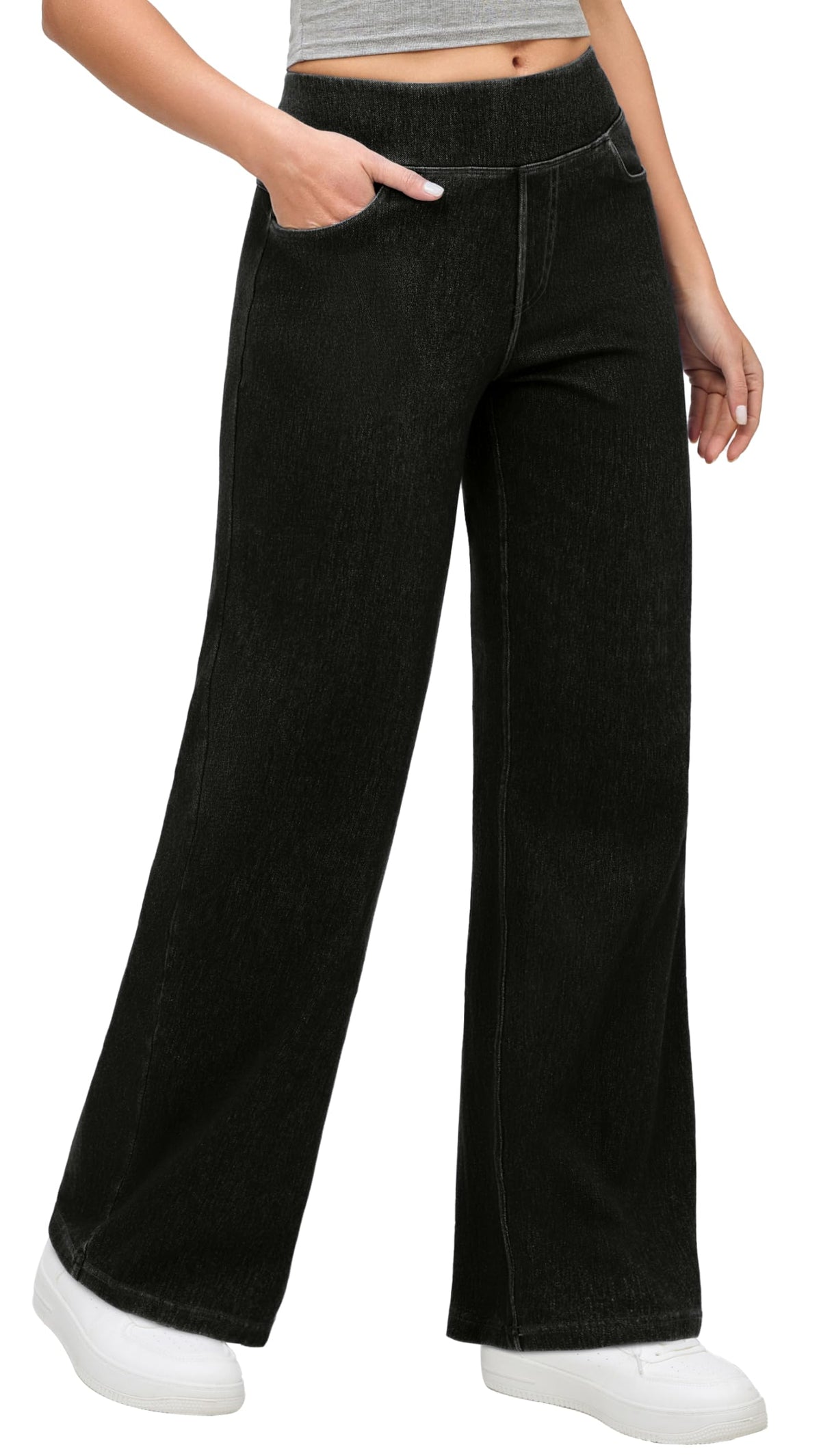Wide Leg Jeans for Women High Waisted Pull On Sweatpant Jean Denim Pants