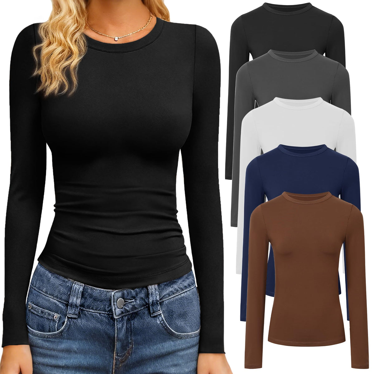 GAYHAY 3 Pack Womens Long Sleeve T Shirts Crew Neck Fall Winter Top 2026