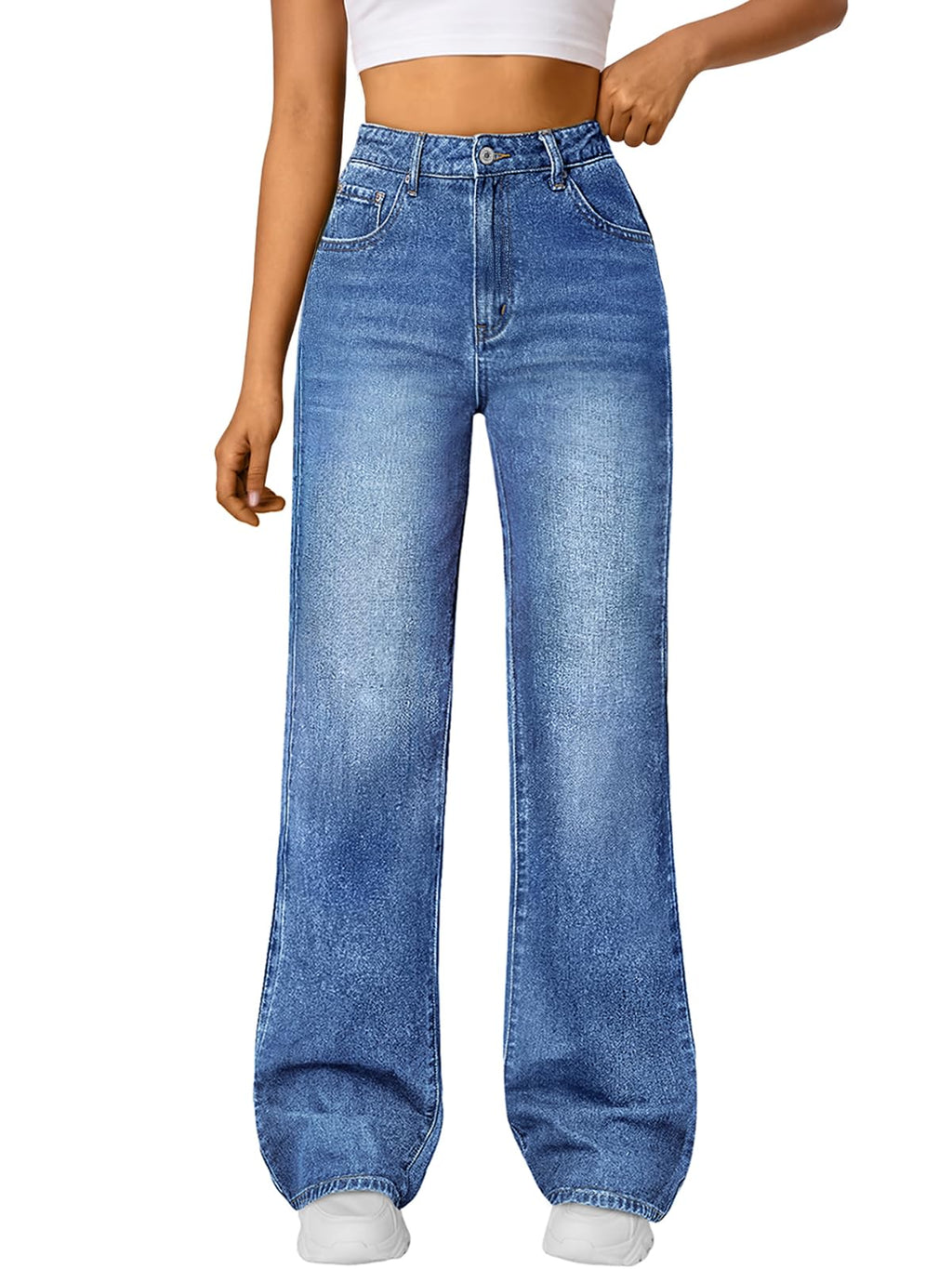 Trendy Queen Women High Waisted Straight Wide Leg Jeans Stretch Baggy Pants