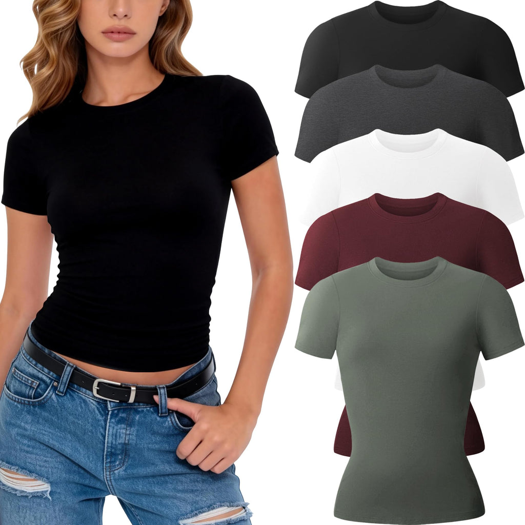 CE' CERDR 3/5 Pack Womens T Shirts Short Sleeve Workout Tops Basic Tees