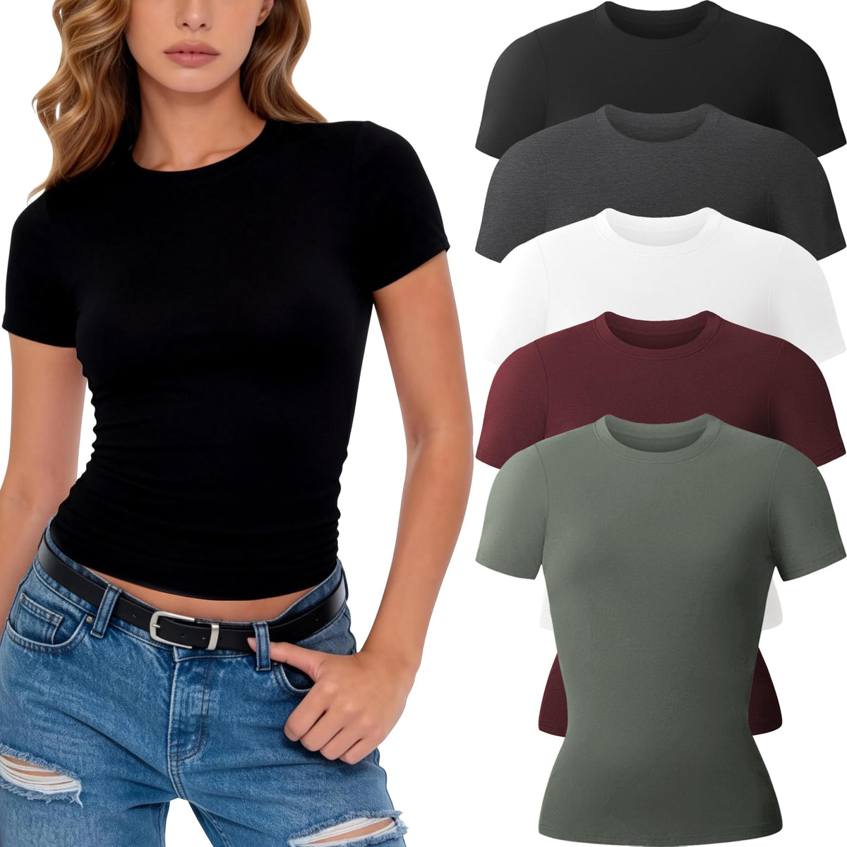 CE' CERDR 3/5 Pack Womens T Shirts Short Sleeve Workout Tops Basic Tees