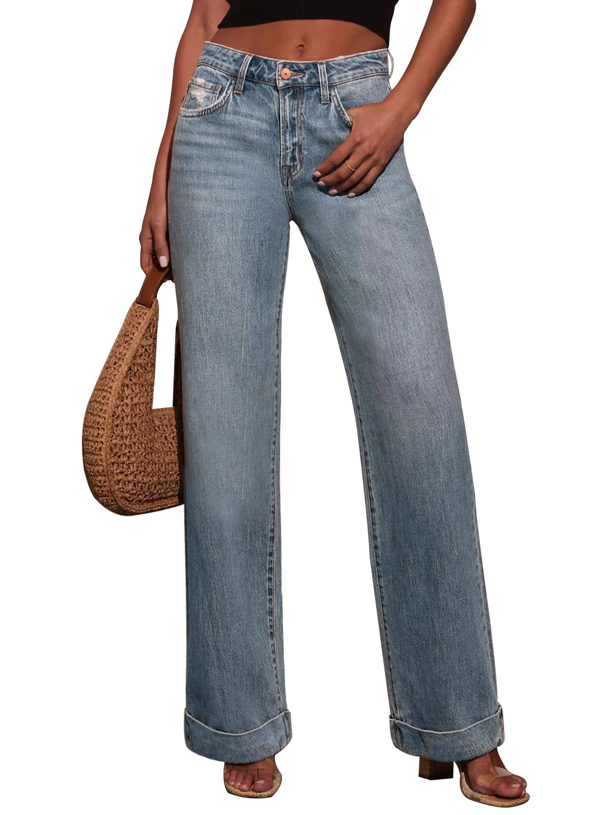 KUNMI Jeans for Women Wide Leg Baggy High Waist Boyfriends Straight Leg Stretchy Denim Pants Trendy Fall 2026