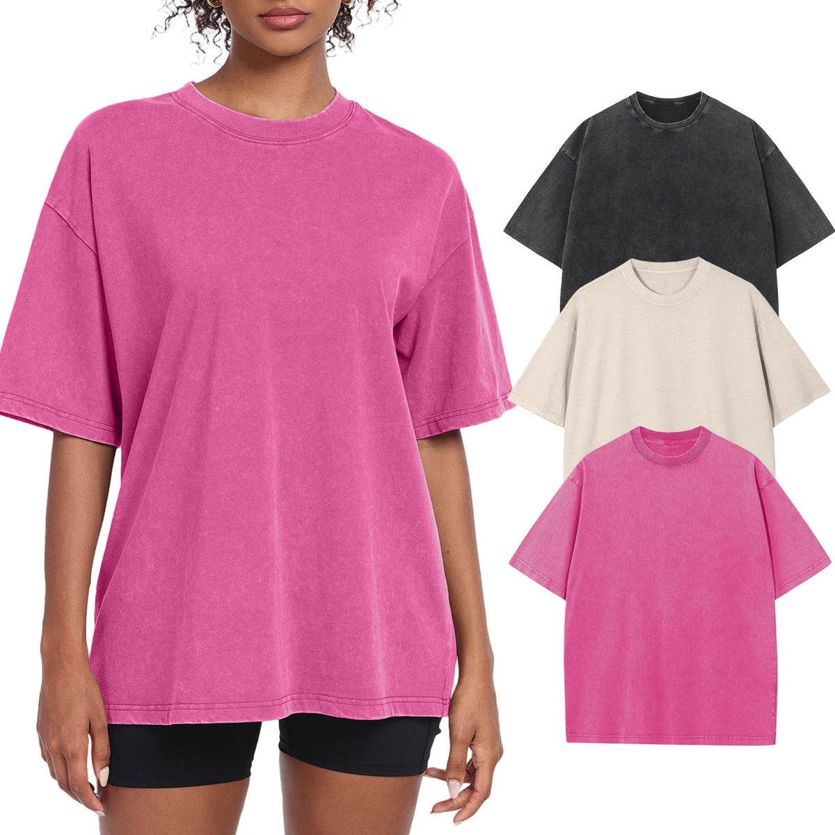 Womens Washed Vintage Oversized T-Shirt Baggy Workout Tops Short Sleeve Cotton Tshirts Streetwear Boyfriend Tee