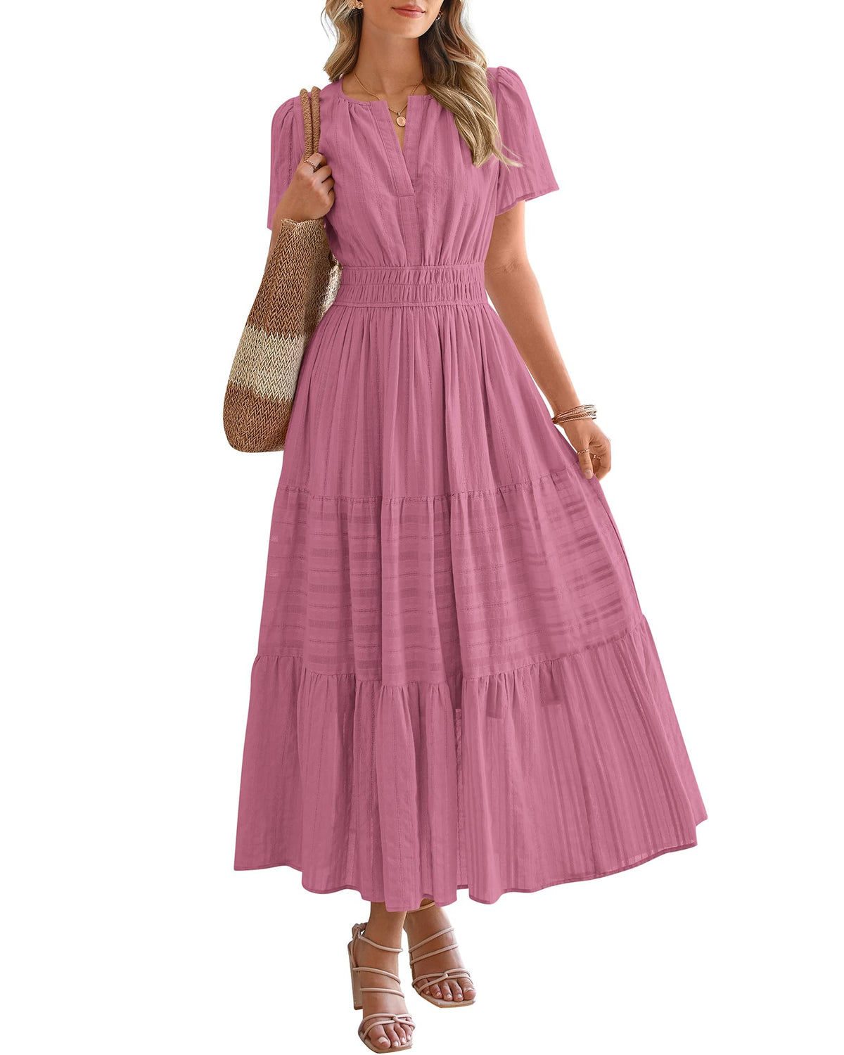 BTFBM Womens Summer 2026 Casual Maxi Dresses Lightweight Short Sleeve Dress