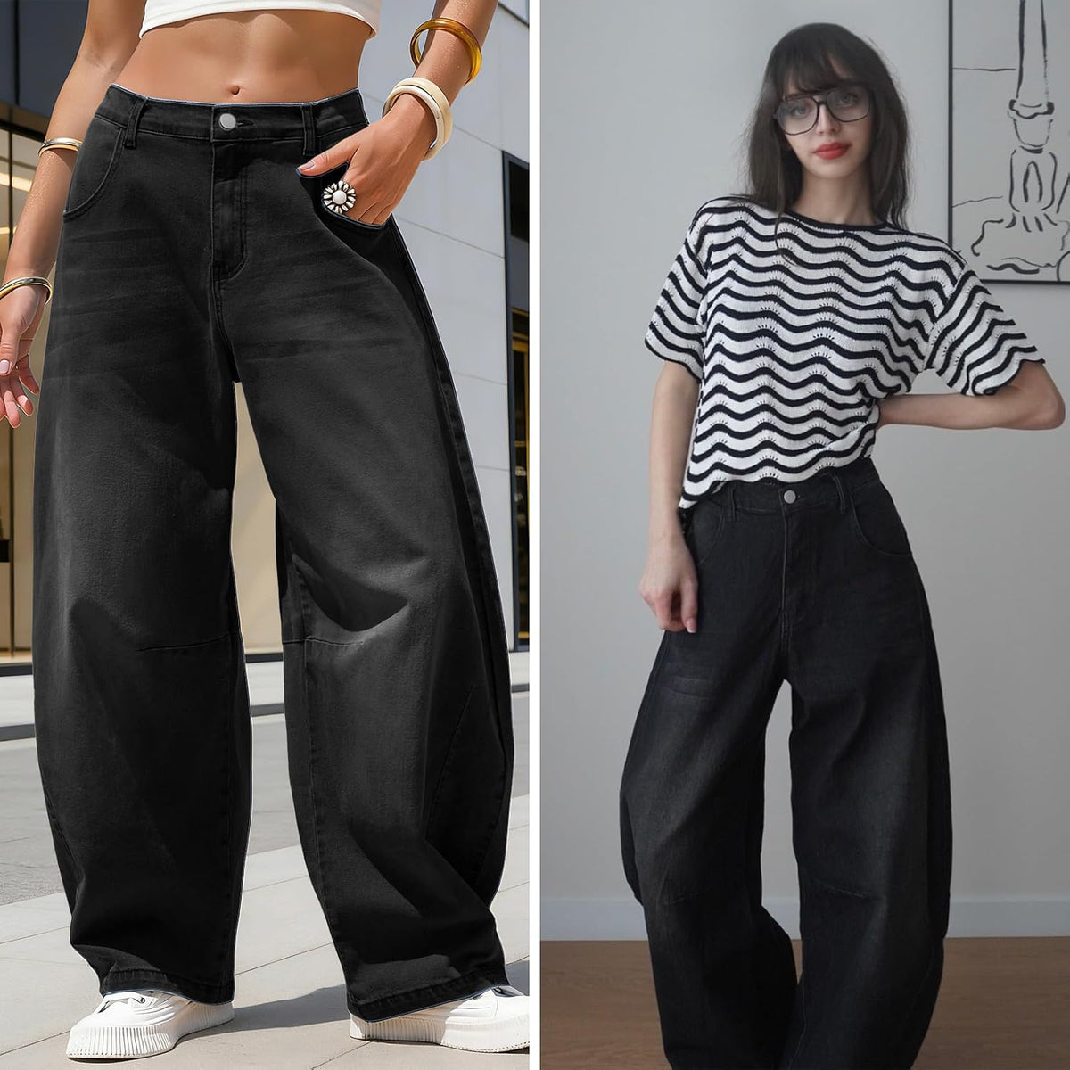EXLURA Barrel Jeans Women Y2K Boyfriend Denim Pants Casual Baggy Jeans