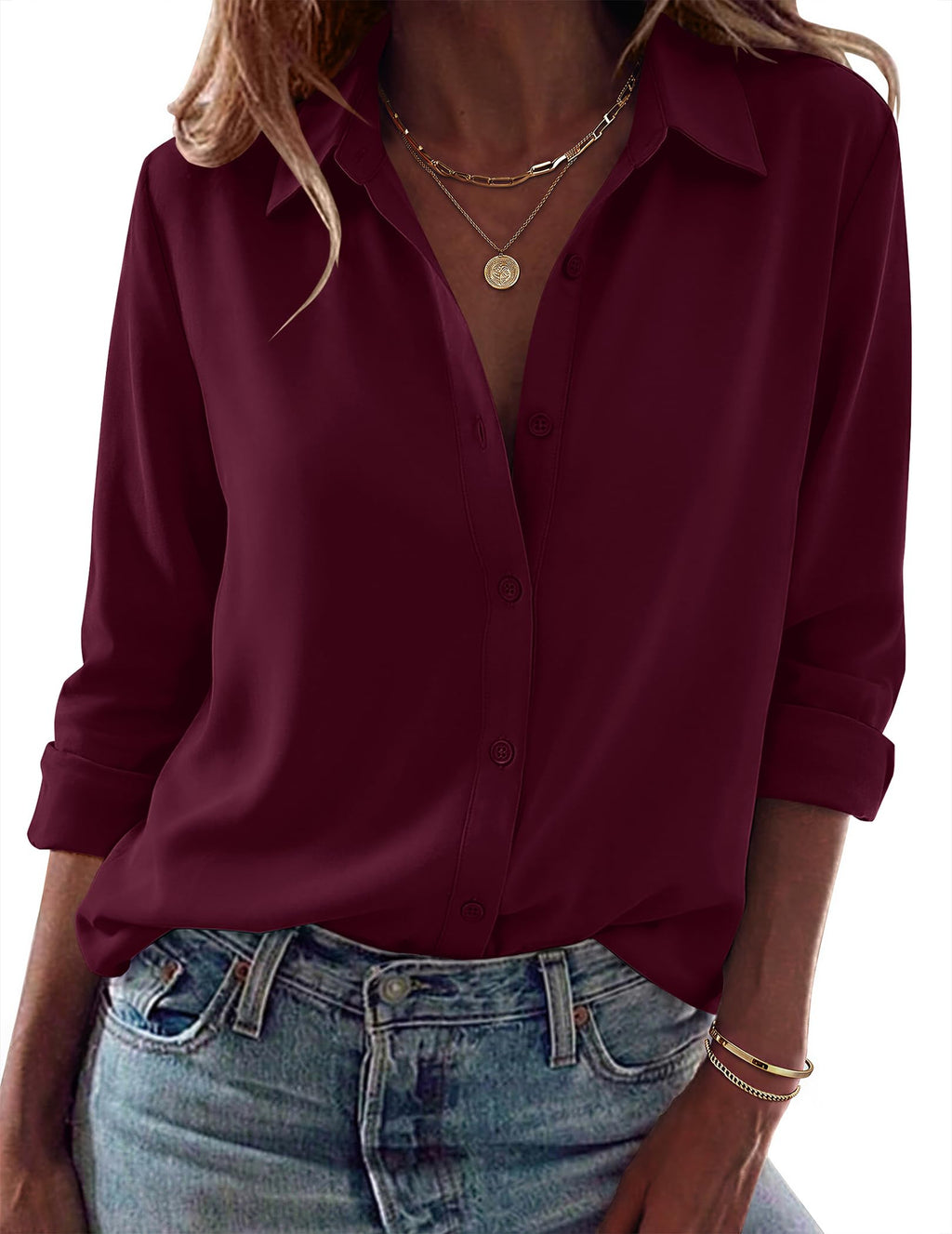 Zeagoo Blouses for Women Dressy Casual Long Sleeve Button Down Shirts Tops