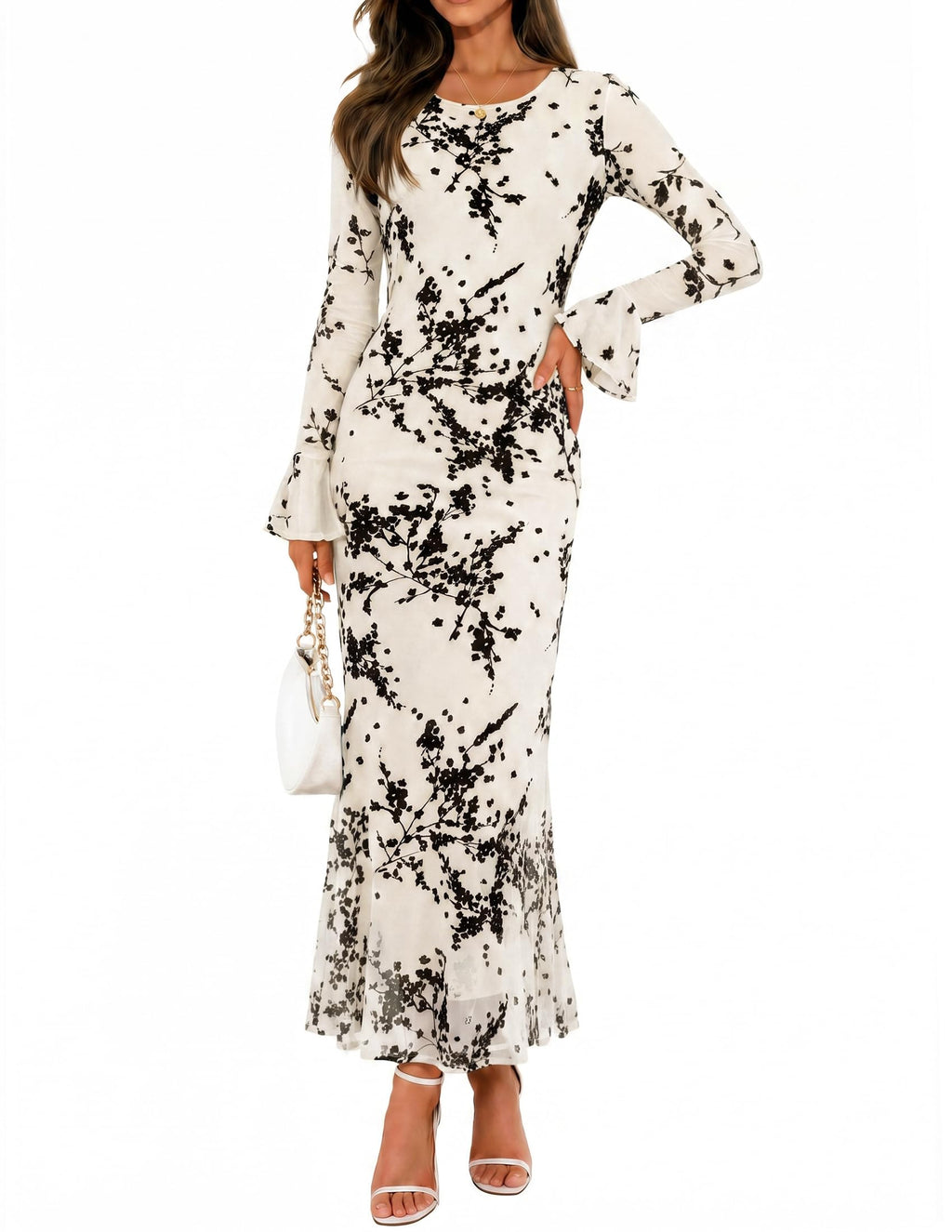 ZESICA Women's Fall Bell Long Sleeve Wedding Guest Dresses