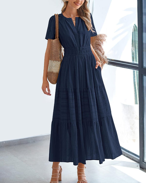 BTFBM Womens Summer 2026 Casual Maxi Dresses Lightweight Short Sleeve Dress