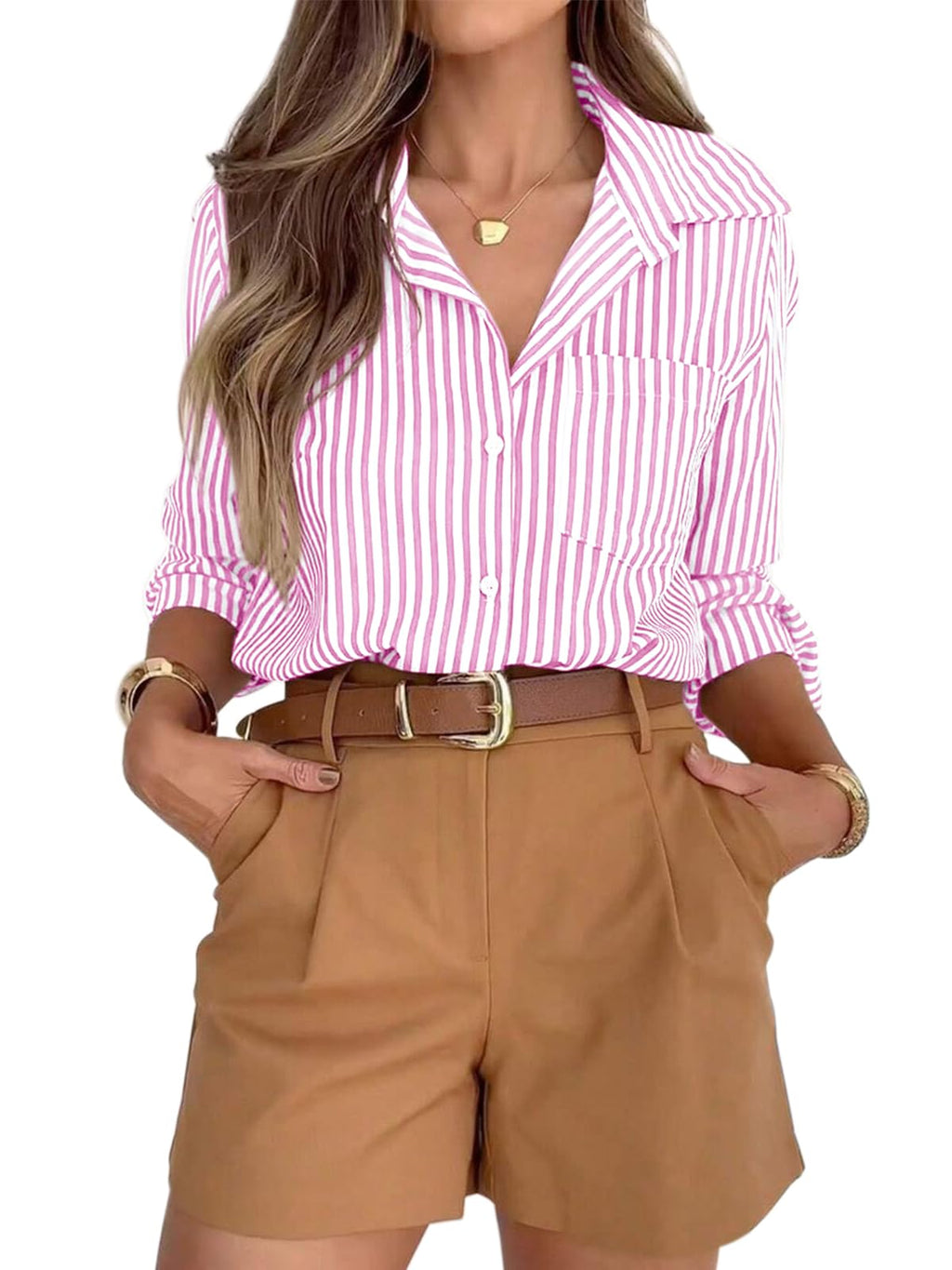siliteelon Button Down Striped Shirts for Women Work Collared Dress Blouses