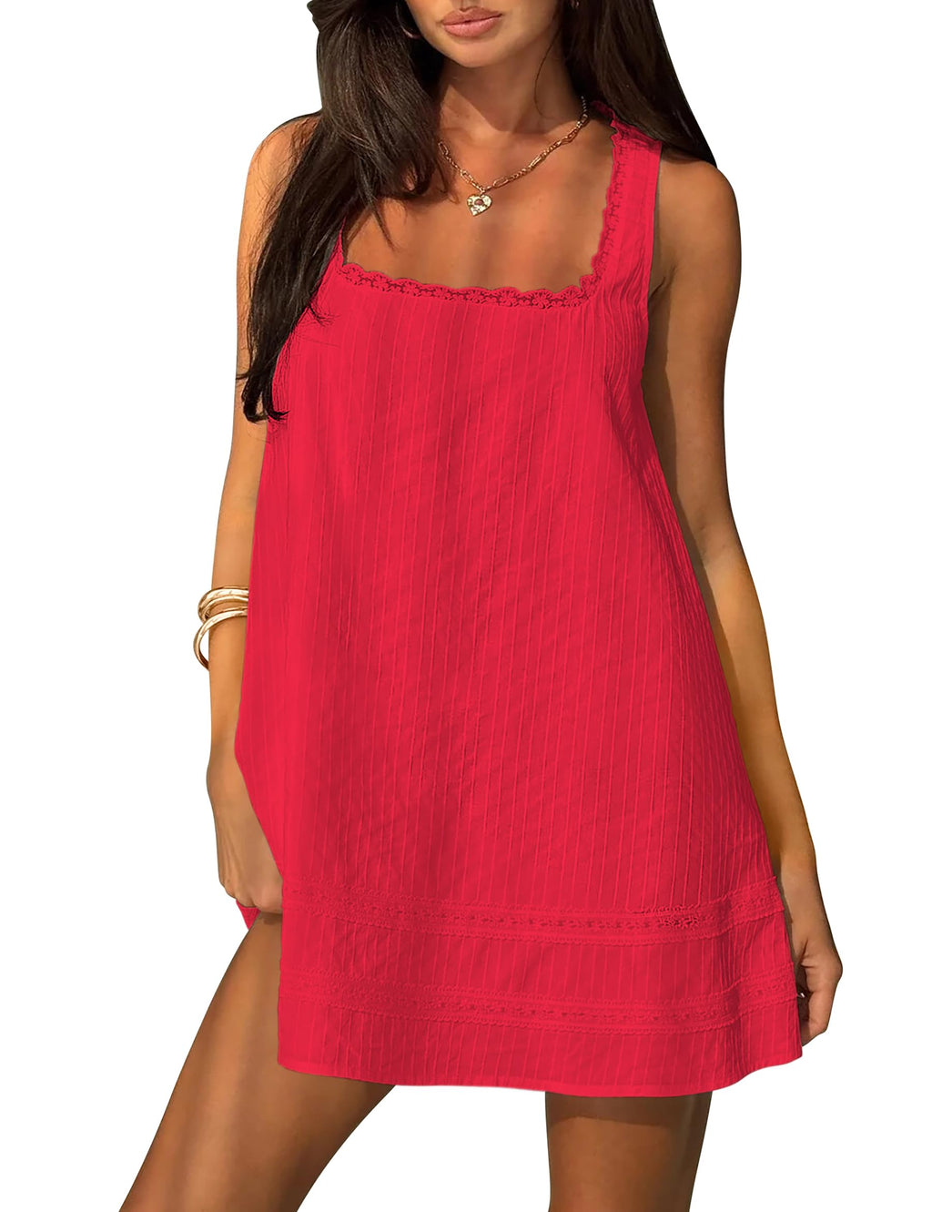 FOMELY Womens Square Neck Cotton Sundress Casual Summer Mini Dress 2026
