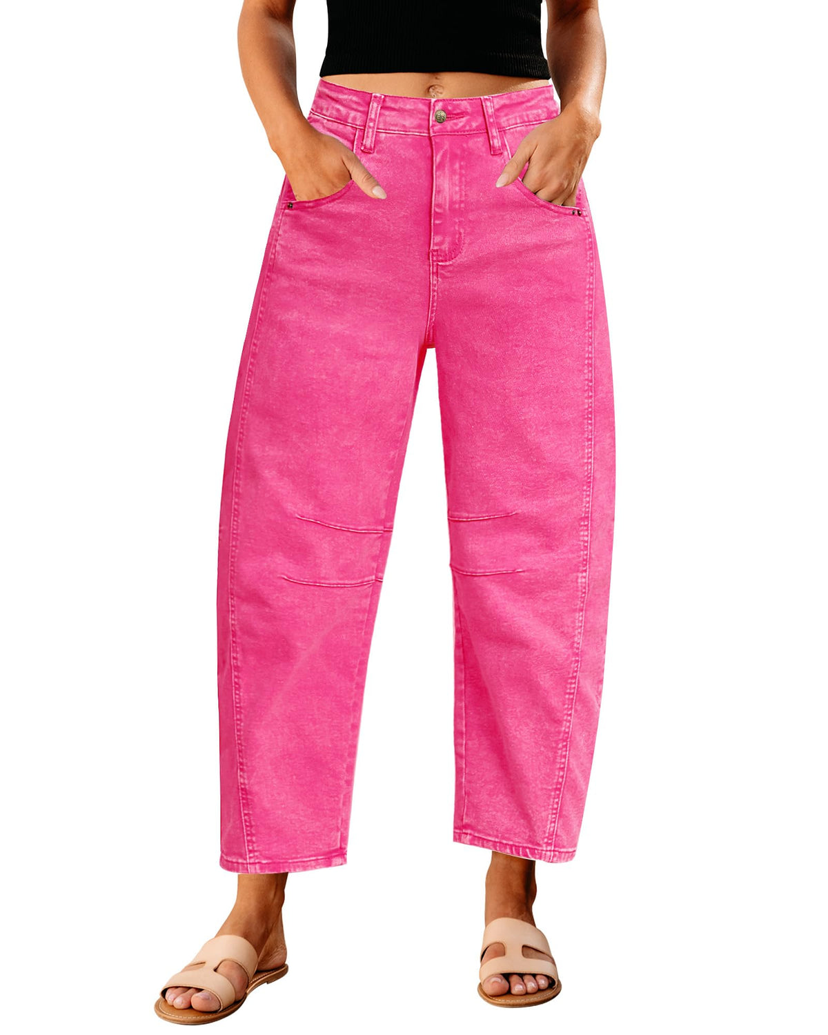 GRAPENT Barrel Jeans for Women High Waist Baggy Cropped Stretch Denim Pants