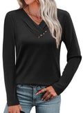 WIHOLL Long Sleeve Shirts for Women Fall Outfits V Neck T Shirts Button Down Tunic Tops Fashion Clothing
