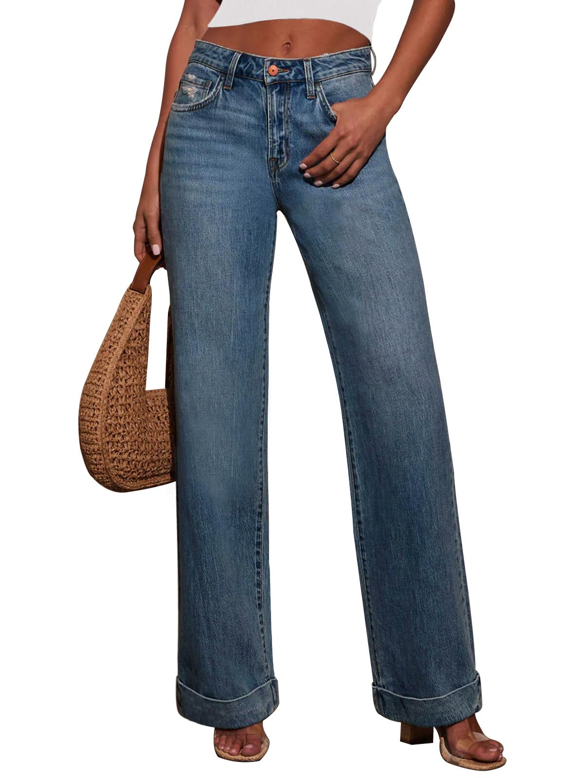 KUNMI Jeans for Women Wide Leg Baggy High Waist Boyfriends Straight Leg Stretchy Denim Pants Trendy Fall 2026