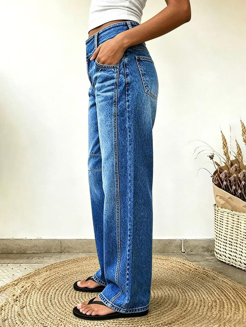 Flamingals Mid Waist Straight Leg Jeans for Women