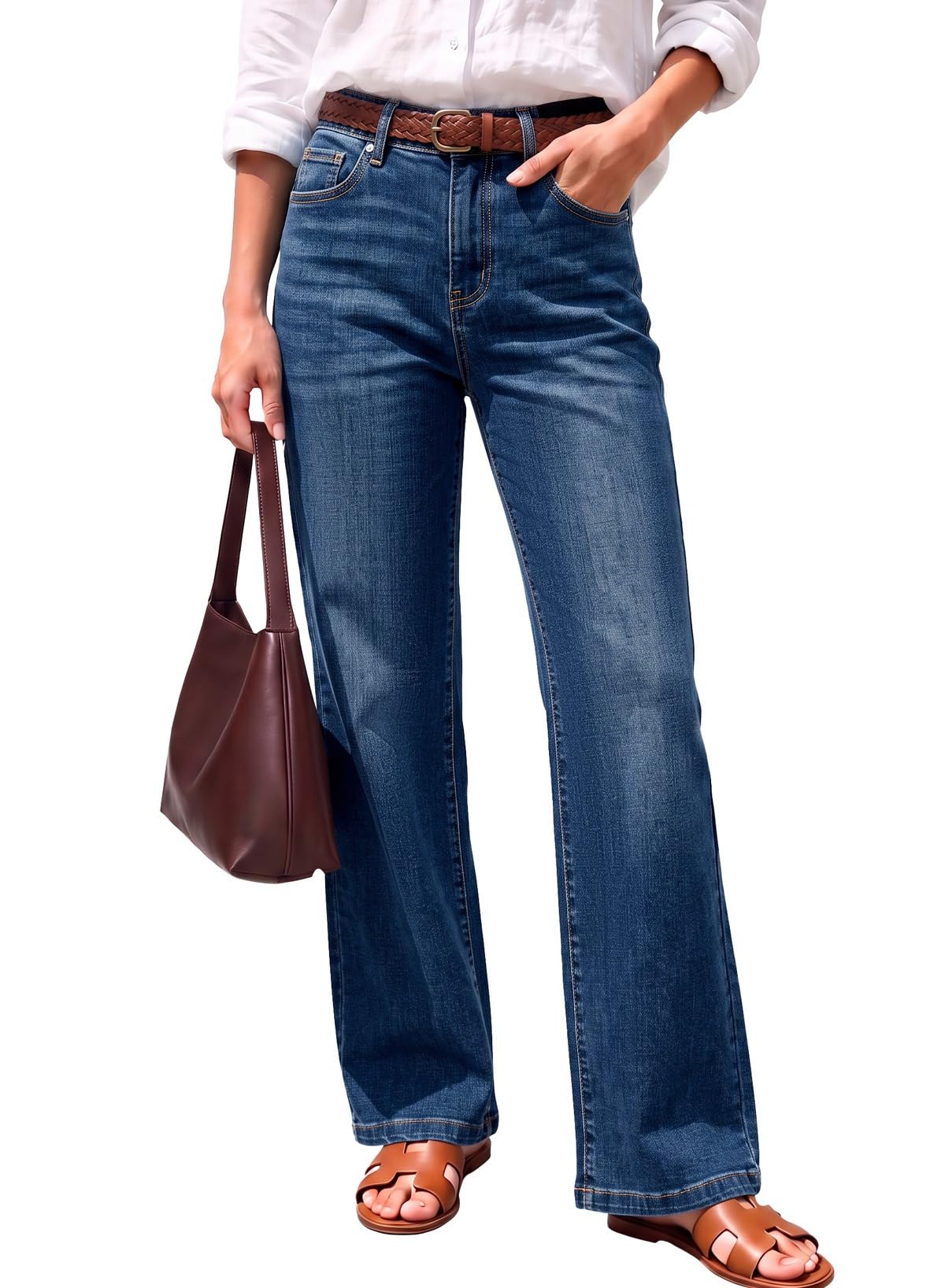 Sidefeel Women's High Waisted Wide Straight Leg Jeans