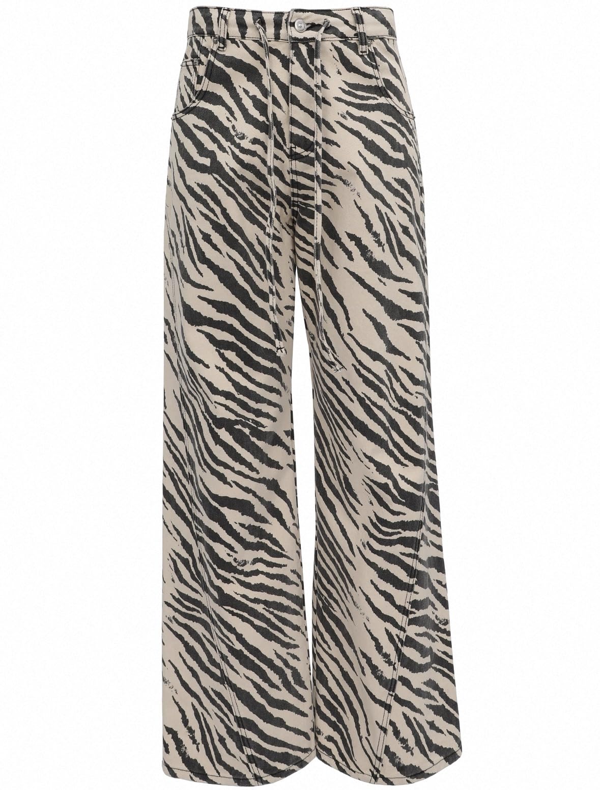 Unisex Y2K Striped Zebra Print Baggy Jeans High Waist Drawstring