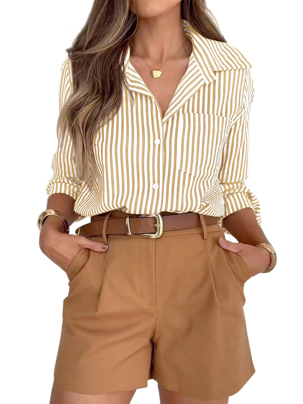 siliteelon Button Down Striped Shirts for Women Work Collared Dress Blouses