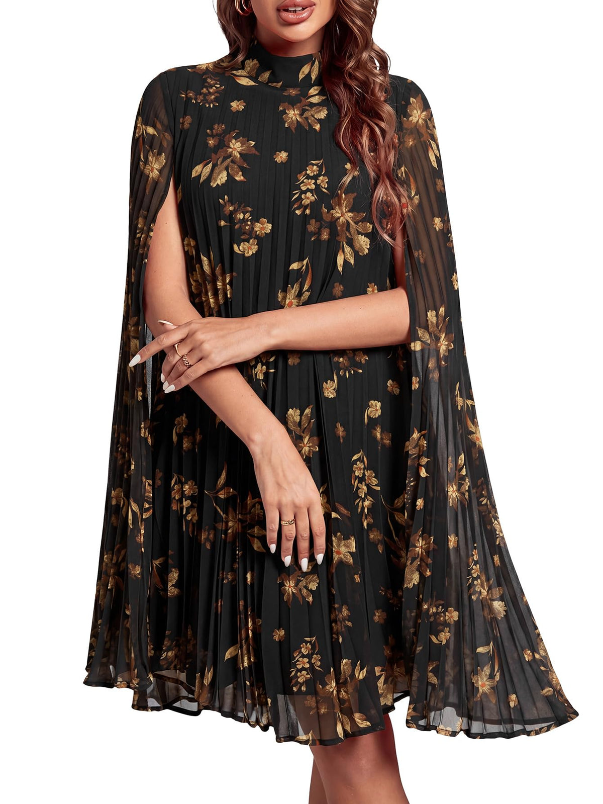 Rooscier Women's Cloak Sleeve Party Midi Dress