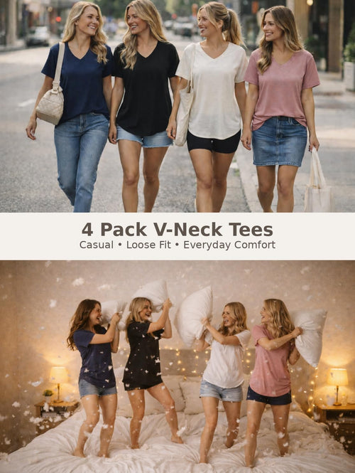 4 Pack V Neck T Shirts for Women Short Sleeve Plus Size Summer Tops