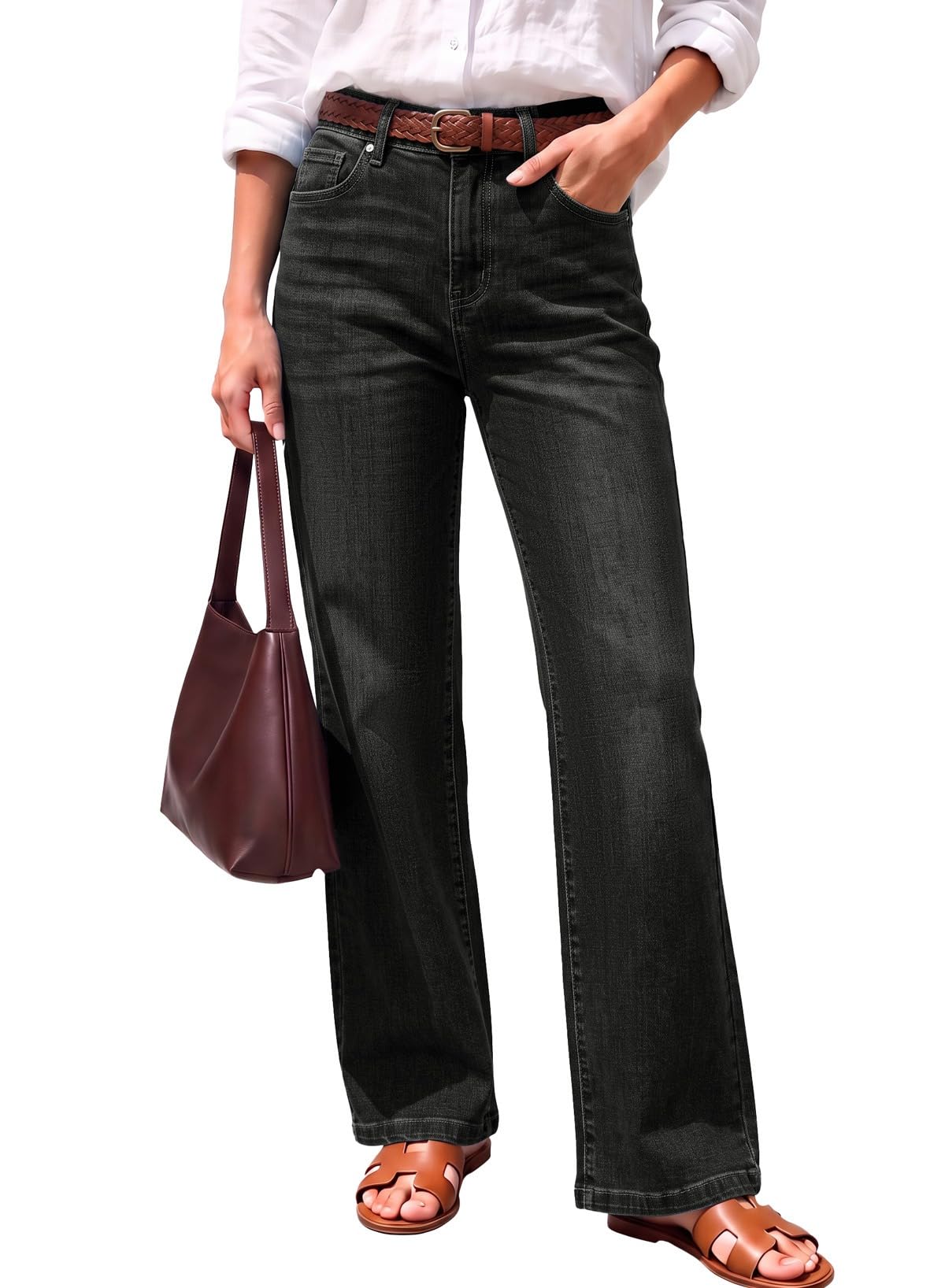 Sidefeel Women's High Waisted Wide Straight Leg Jeans