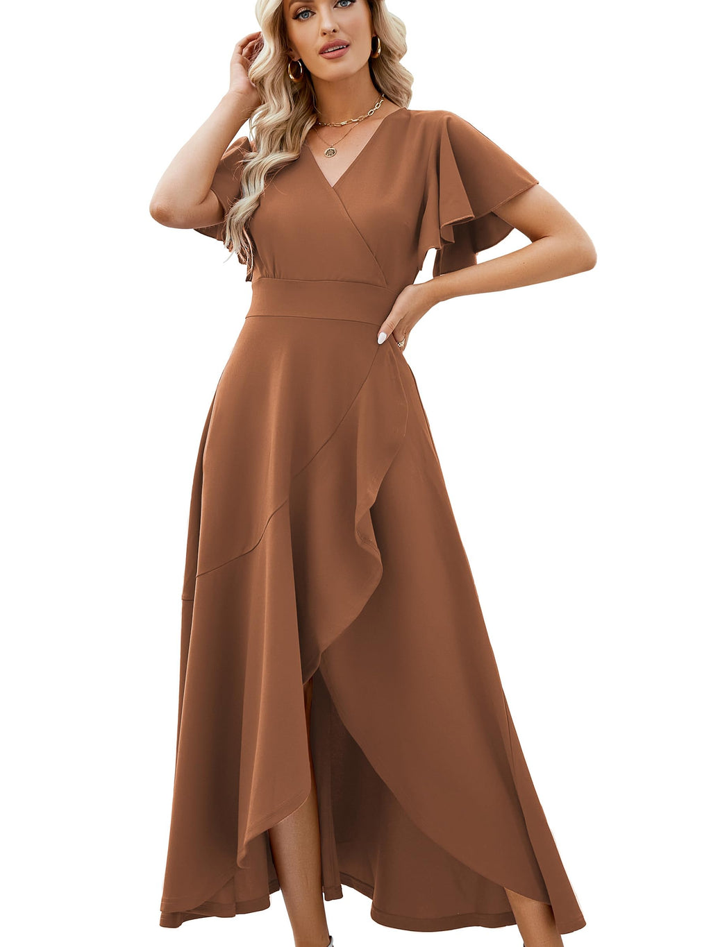 ZZV Formal Dresses for Women Gowns Evening V Neck Wedding Guest Dresses