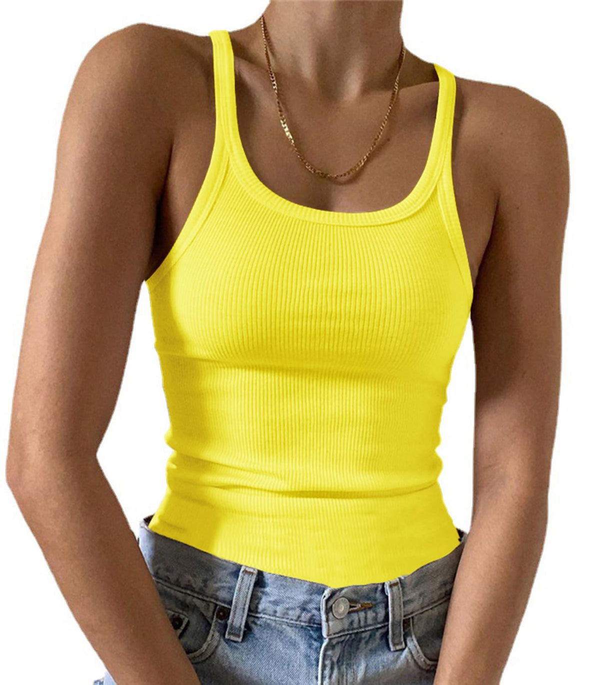 Artfish Women's Sleeveless Tank Top Form Fitting Scoop Neck Ribbed Knit Basic Cami Shirts