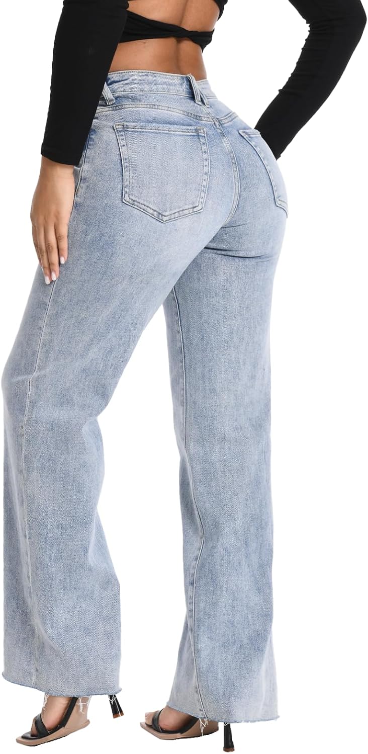 ONESO Wide Leg Jeans for Women High Waisted Stretchy Baggy Denim Pants