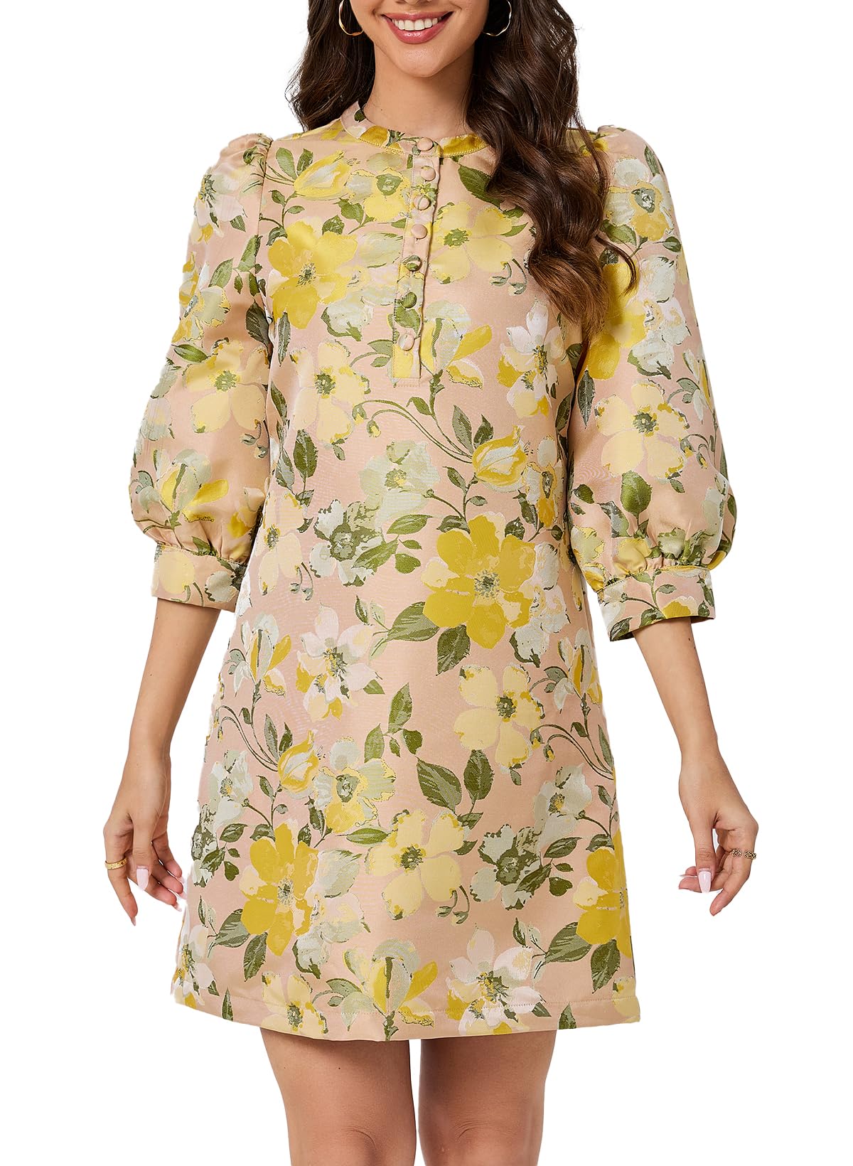 Ladyful Women's Floral Jacquard Dress Cocktail Mini Shift Dresses