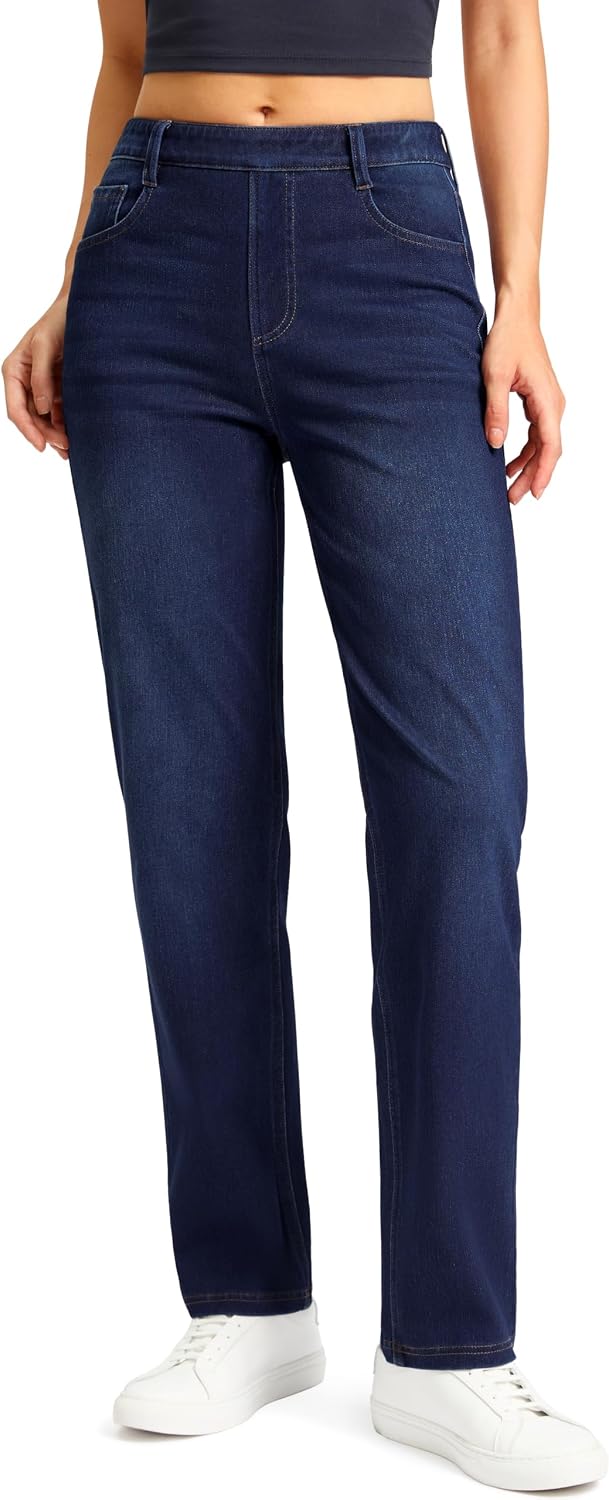 Rammus Womens Stretchy Pull on Straight Leg Jeans